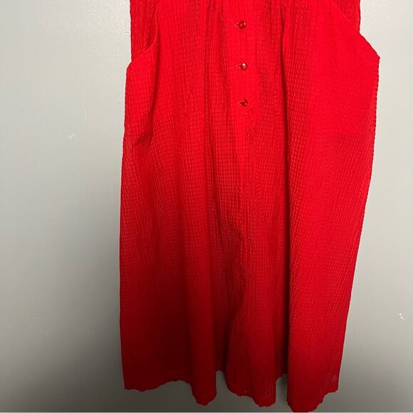 Vintage 1940s Gail Whitney Button Up Midi Dress Sheer Textured Cherry Red - Picture 4 of 10